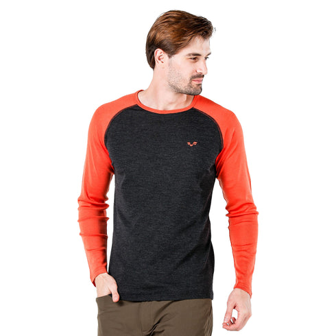 Merinowolle Langarmshirt Herren in Anthrazit  mit orangen Ărmel